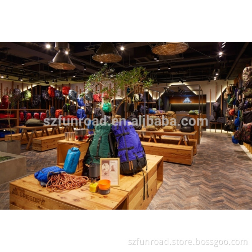 Backpack concept store display fittings freestanding display counter for packsack